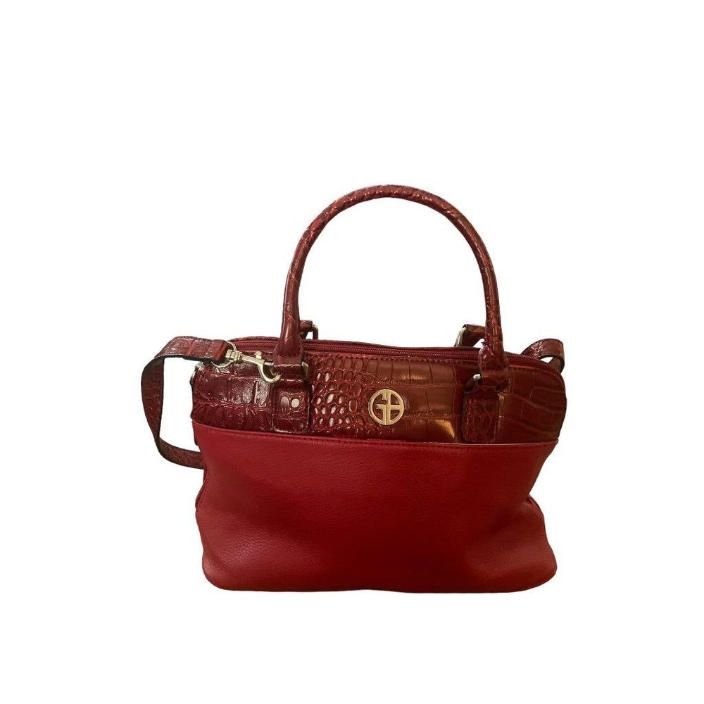 Giani Bernini Red Leather Satchel Convertible Crossbody Handbag Croc Embossed